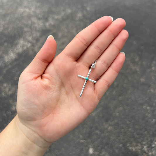 Navajo Ribbed Turquoise Cross Pendant