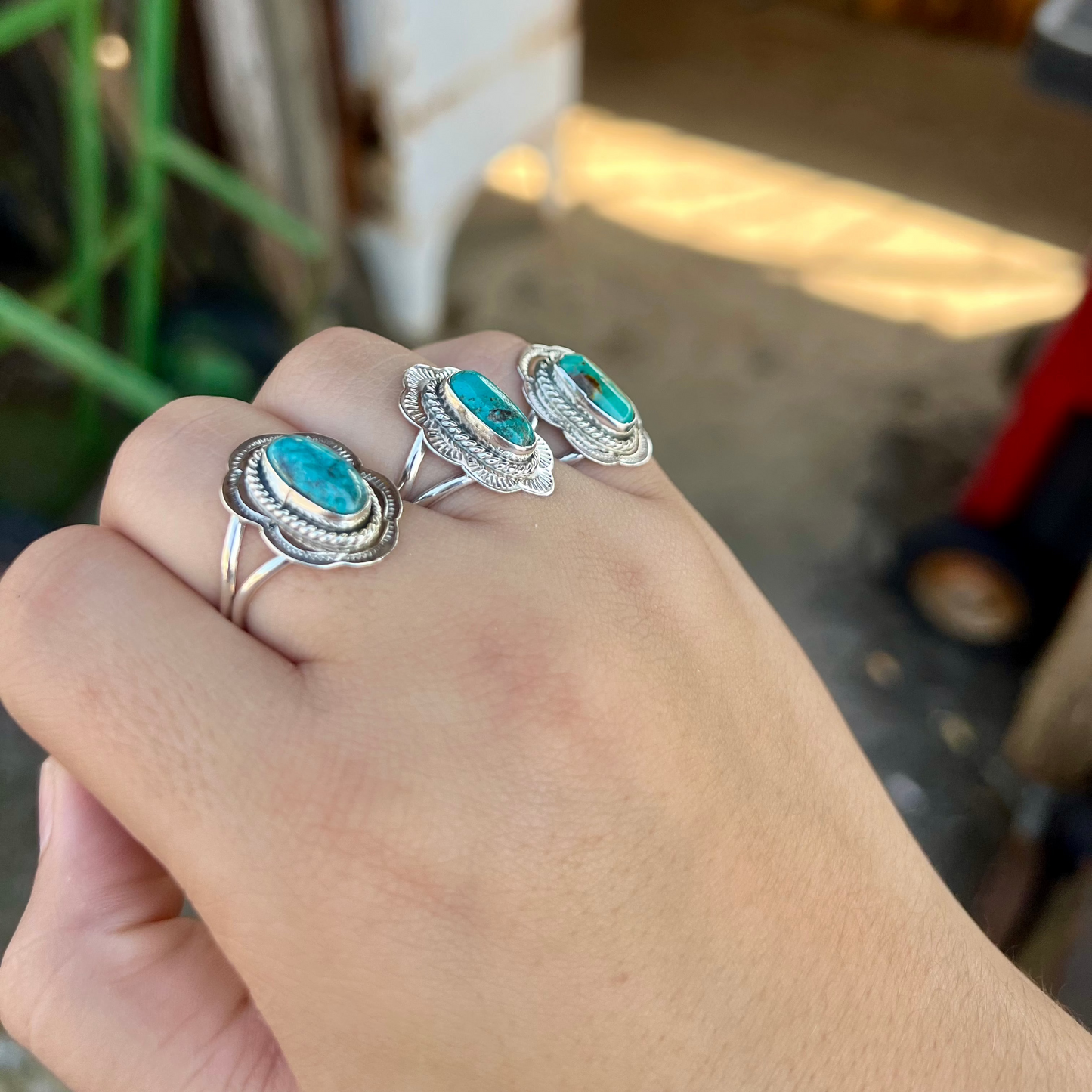 Genuine Kingman Turquoise Scallop Sterling Silver Ring