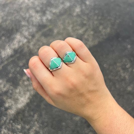 Light Green Turquoise Inlay Sterling Silver Diamond Ring