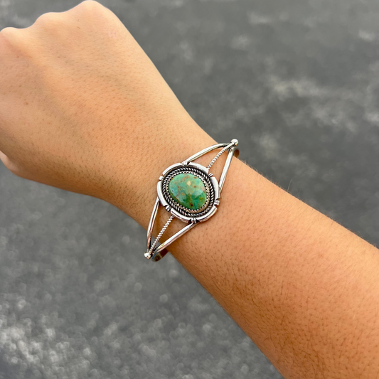 The Gabrielle Genuine Green Sonoran Turquoise Sterling Silver Cuff Bracelet