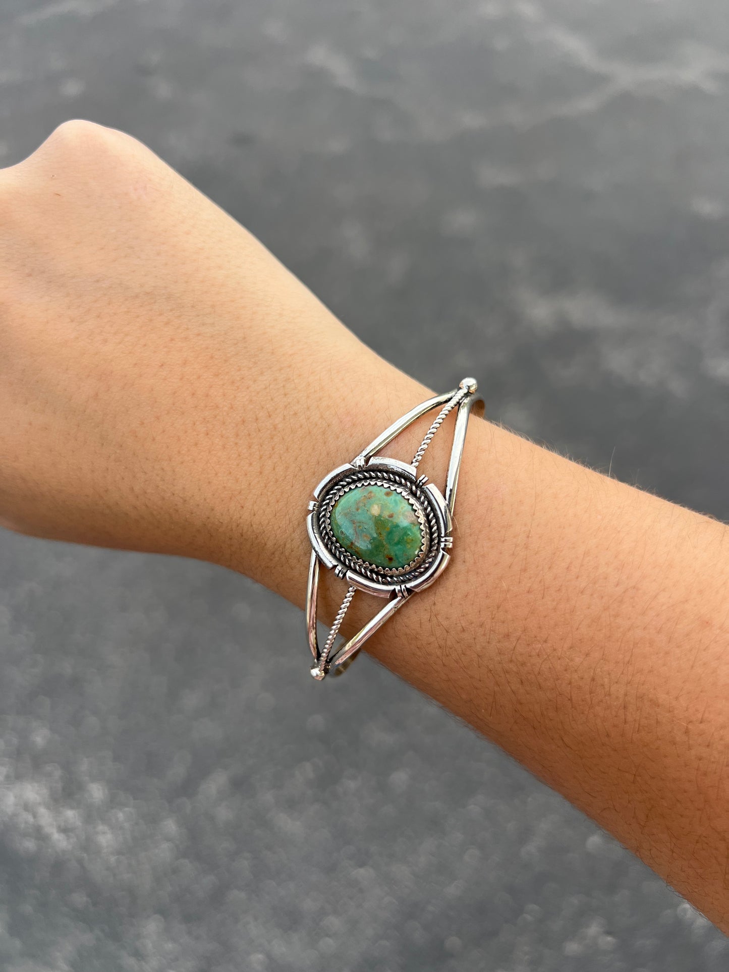 The Gabrielle Genuine Green Sonoran Turquoise Sterling Silver Cuff Bracelet
