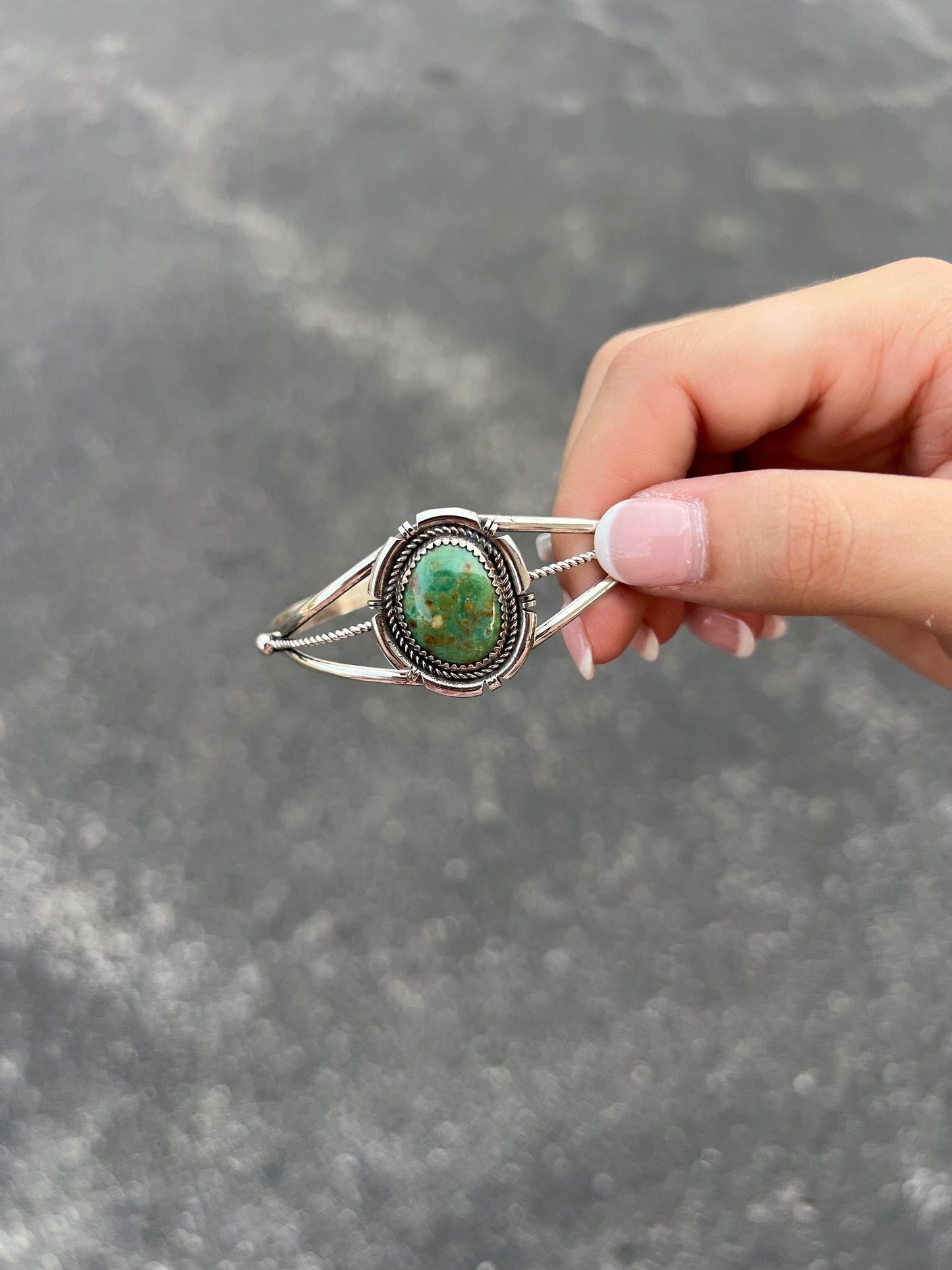 The Gabrielle Genuine Green Sonoran Turquoise Sterling Silver Cuff Bracelet
