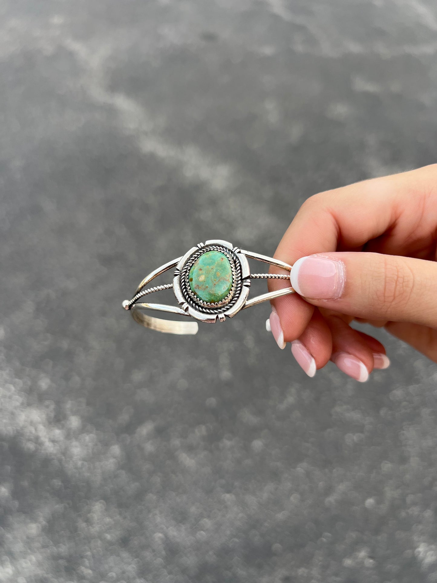 The Gabrielle Genuine Green Sonoran Turquoise Sterling Silver Cuff Bracelet