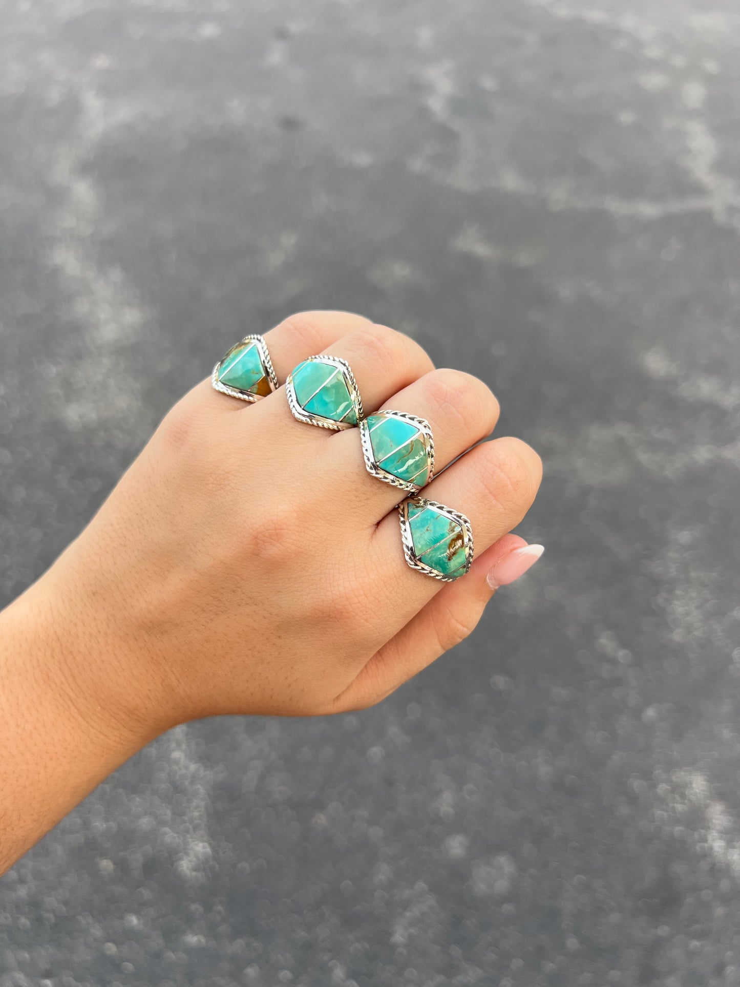 Green Turquoise Inlay Sterling Silver Diamond Ring
