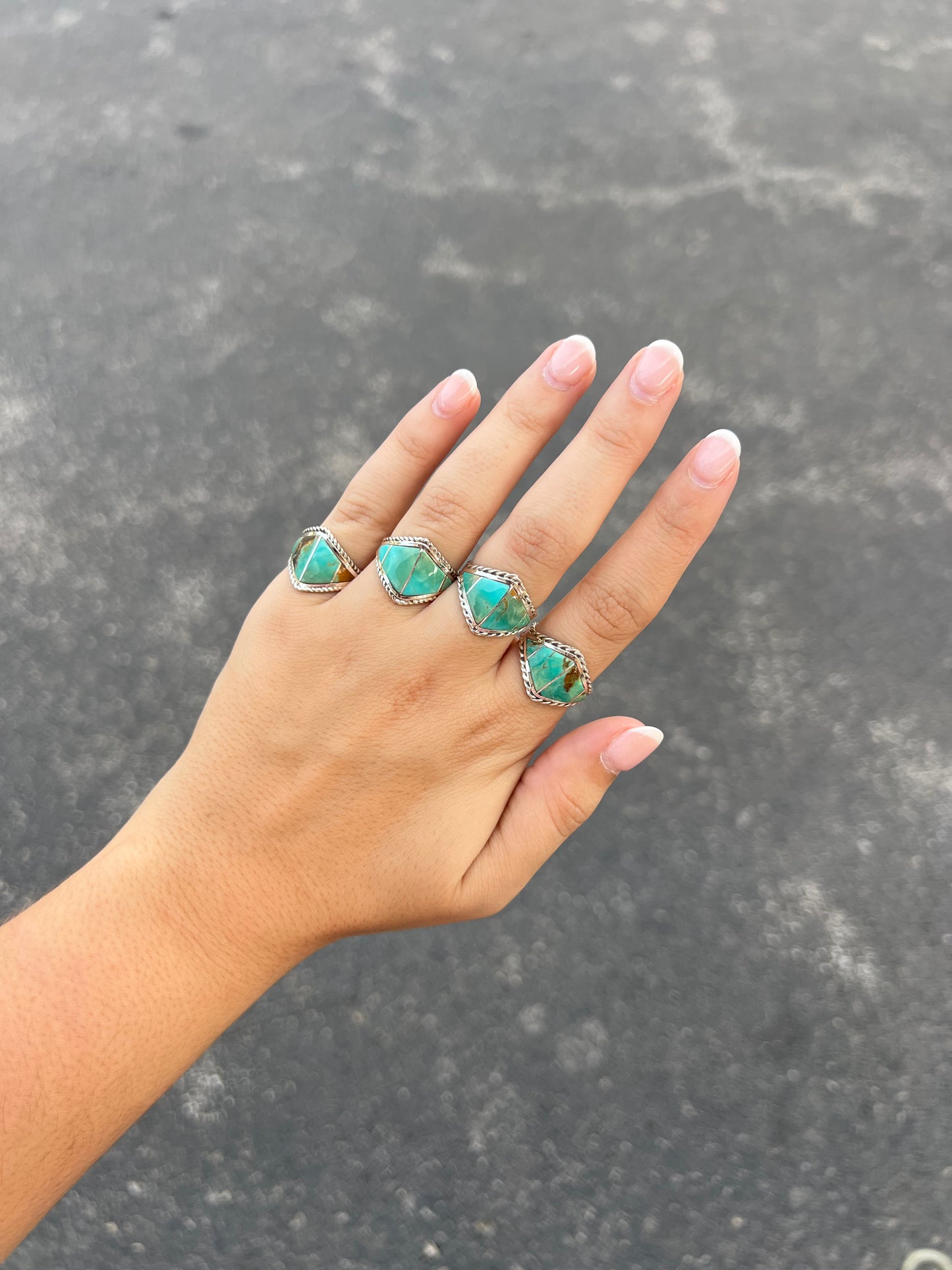 Green Turquoise Inlay Sterling Silver Diamond Ring