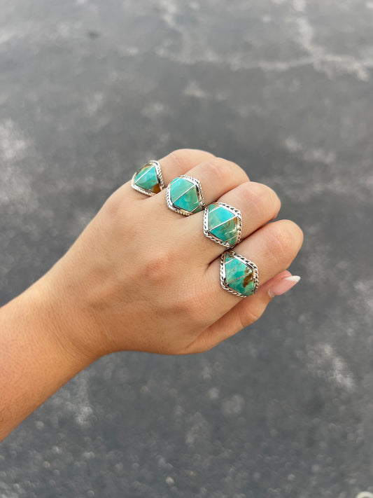 Green Turquoise Inlay Sterling Silver Diamond Ring