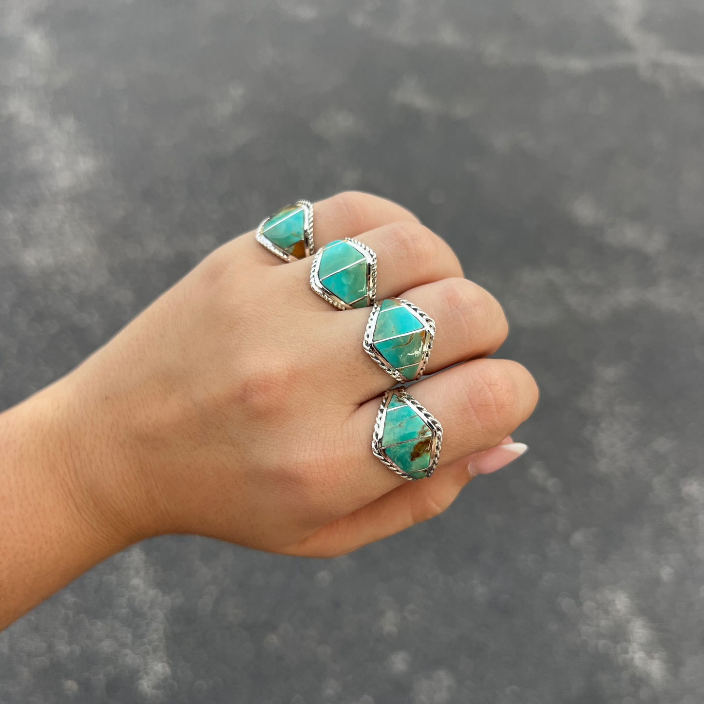 Green Turquoise Inlay Sterling Silver Diamond Ring