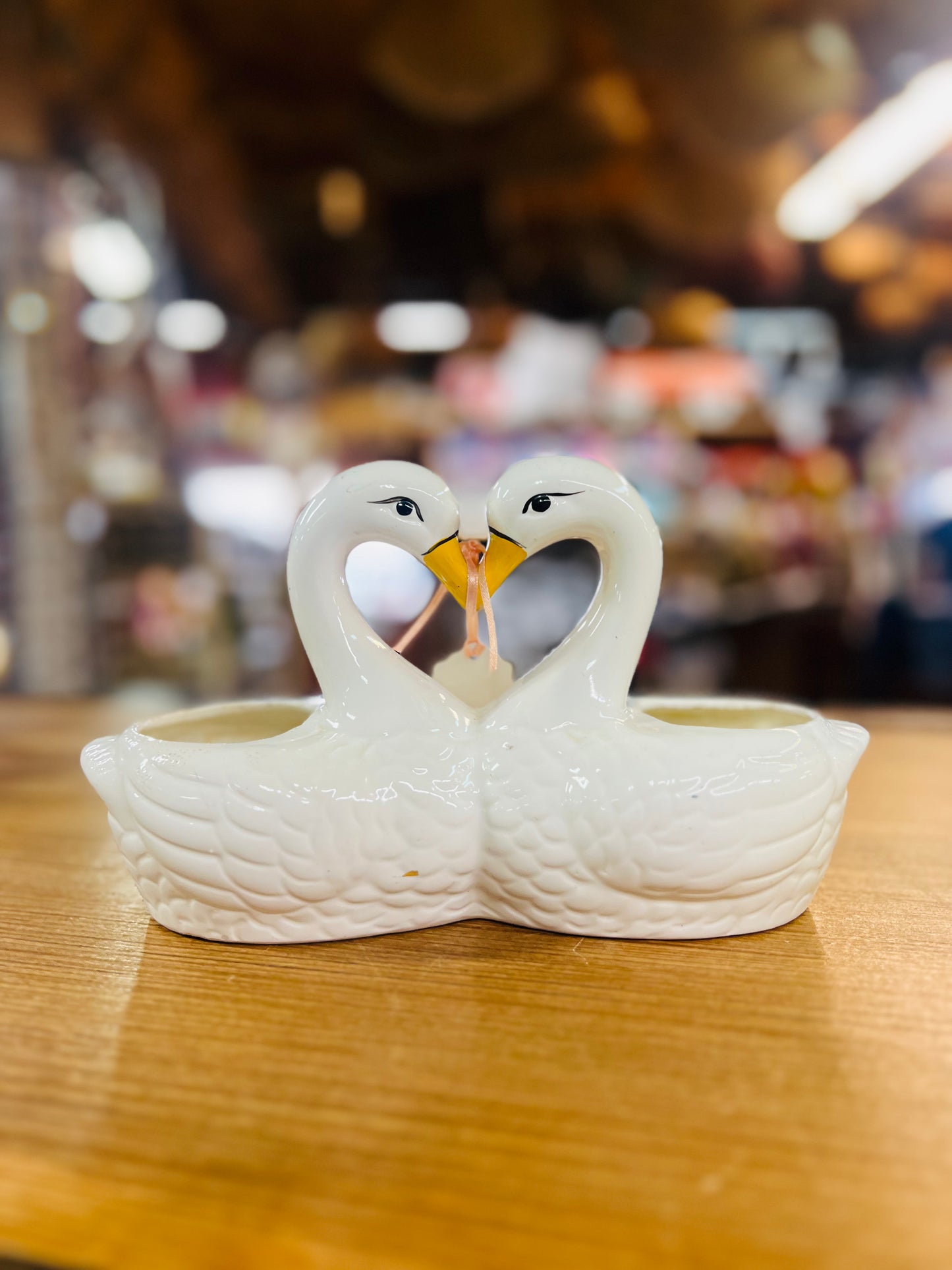 Vintage Double Kissing Swans Heart Planter