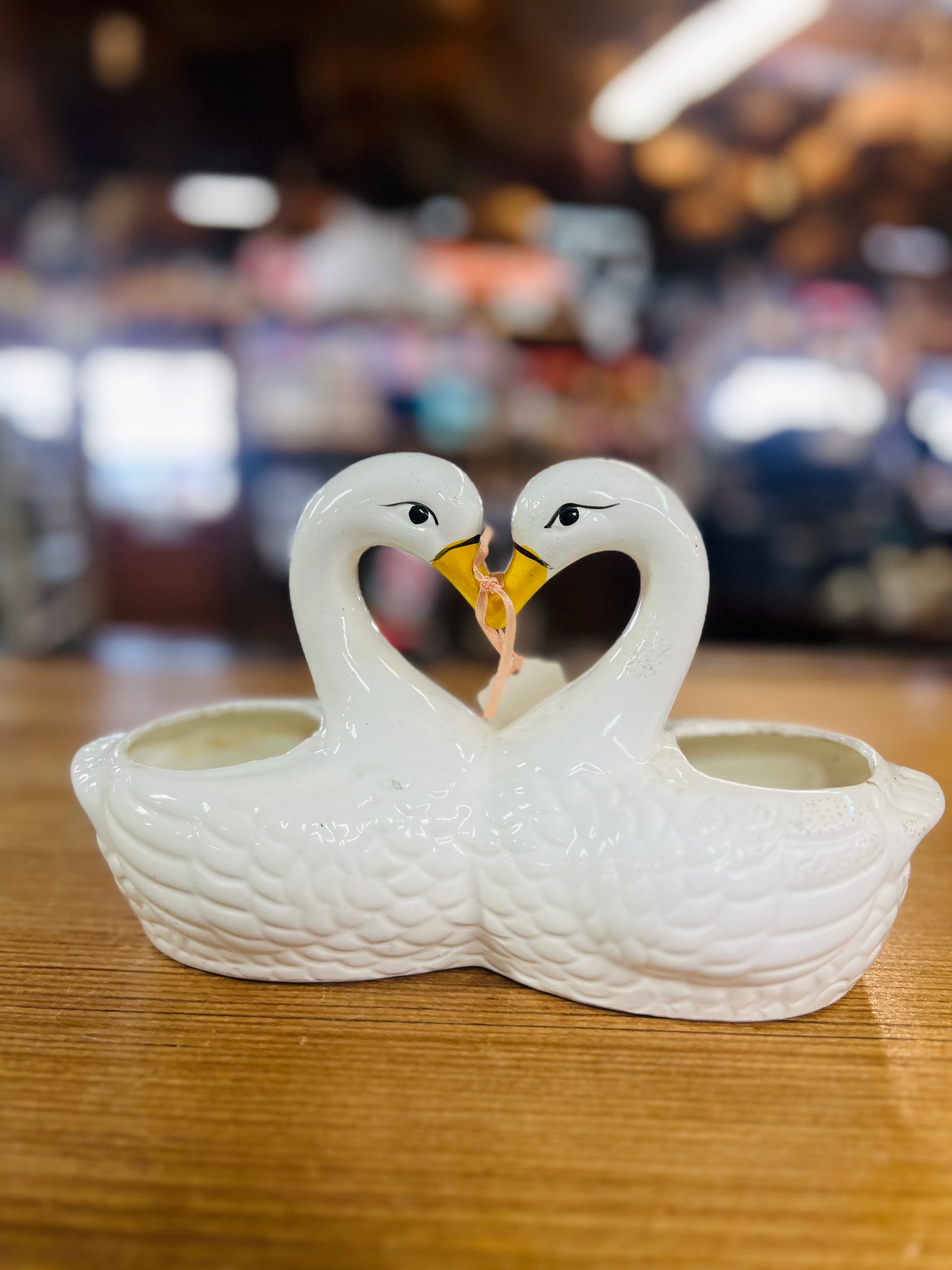 Vintage Double Kissing Swans Heart Planter