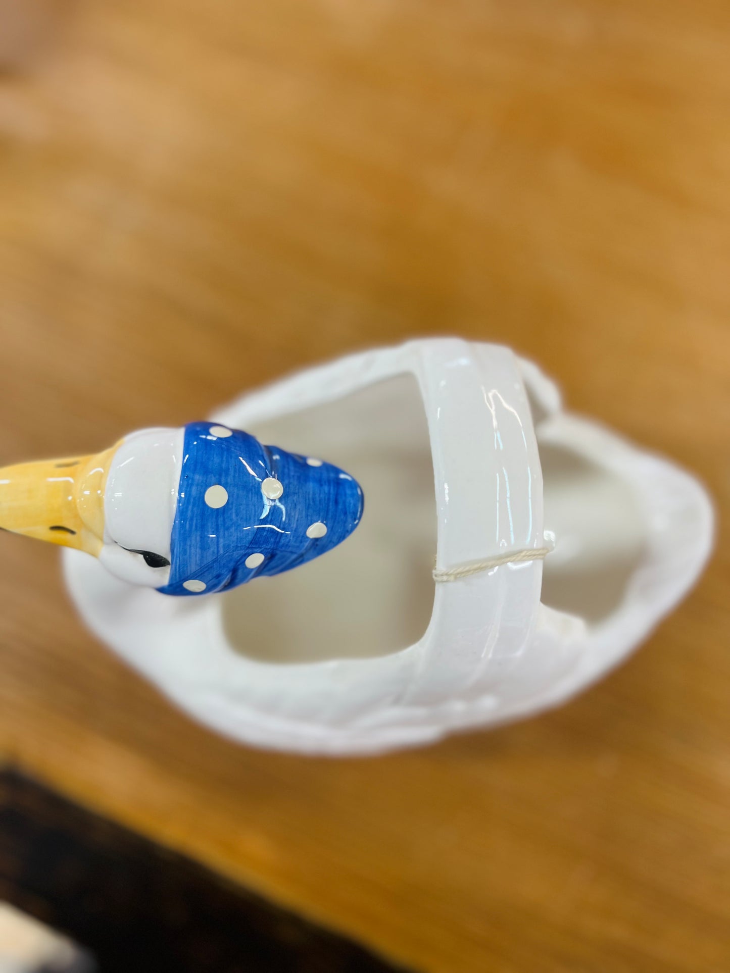 Vintage Ceramic Swan Blue Bonnet Basket Planter