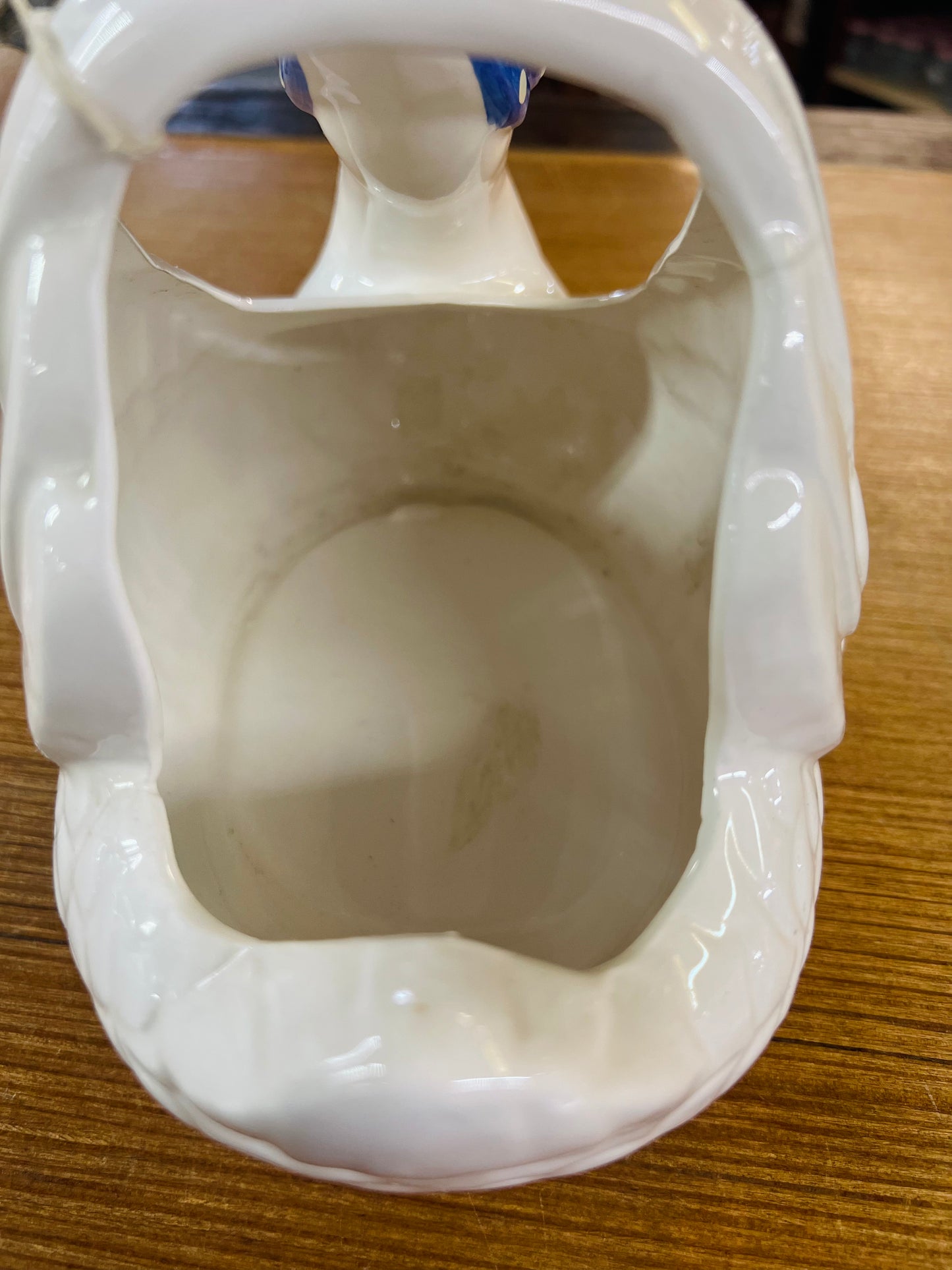 Vintage Ceramic Swan Blue Bonnet Basket Planter