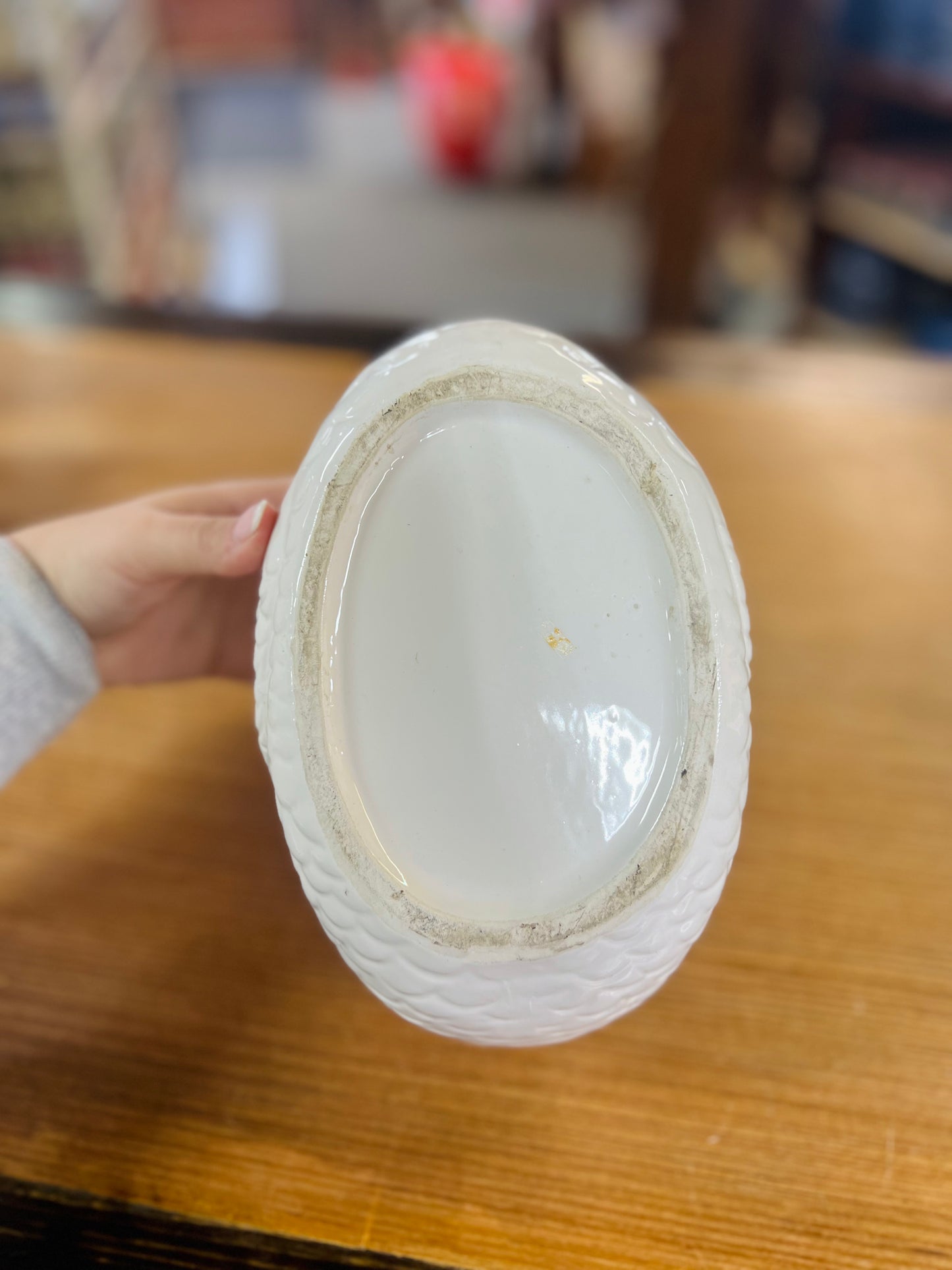 Vintage Ceramic Swan Blue Bonnet Basket Planter