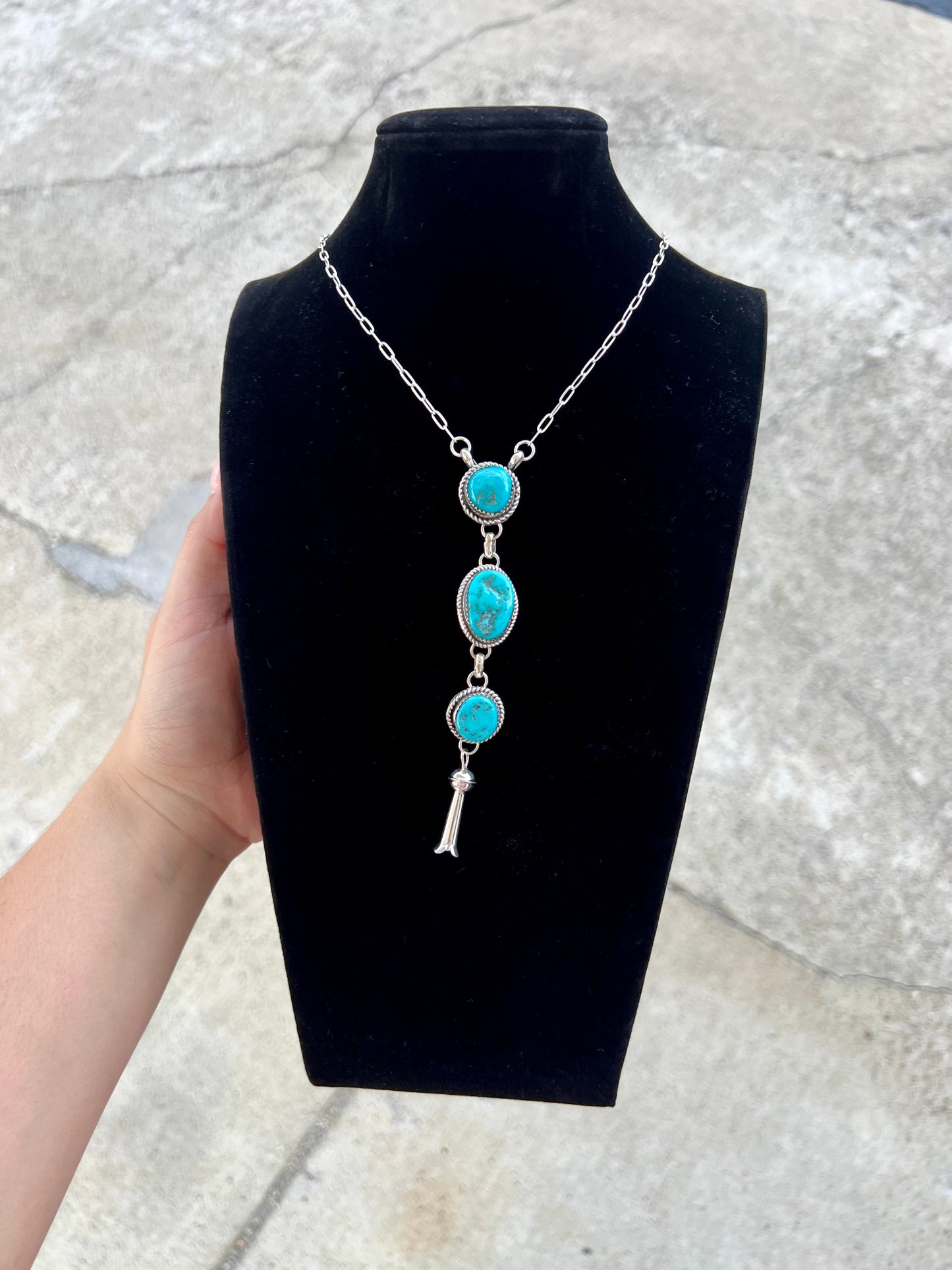 3 Stone Turquoise Blossom Necklace