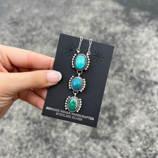 The Luci 3 Stone Oval Genuine Turquoise Sterling Silver Necklace