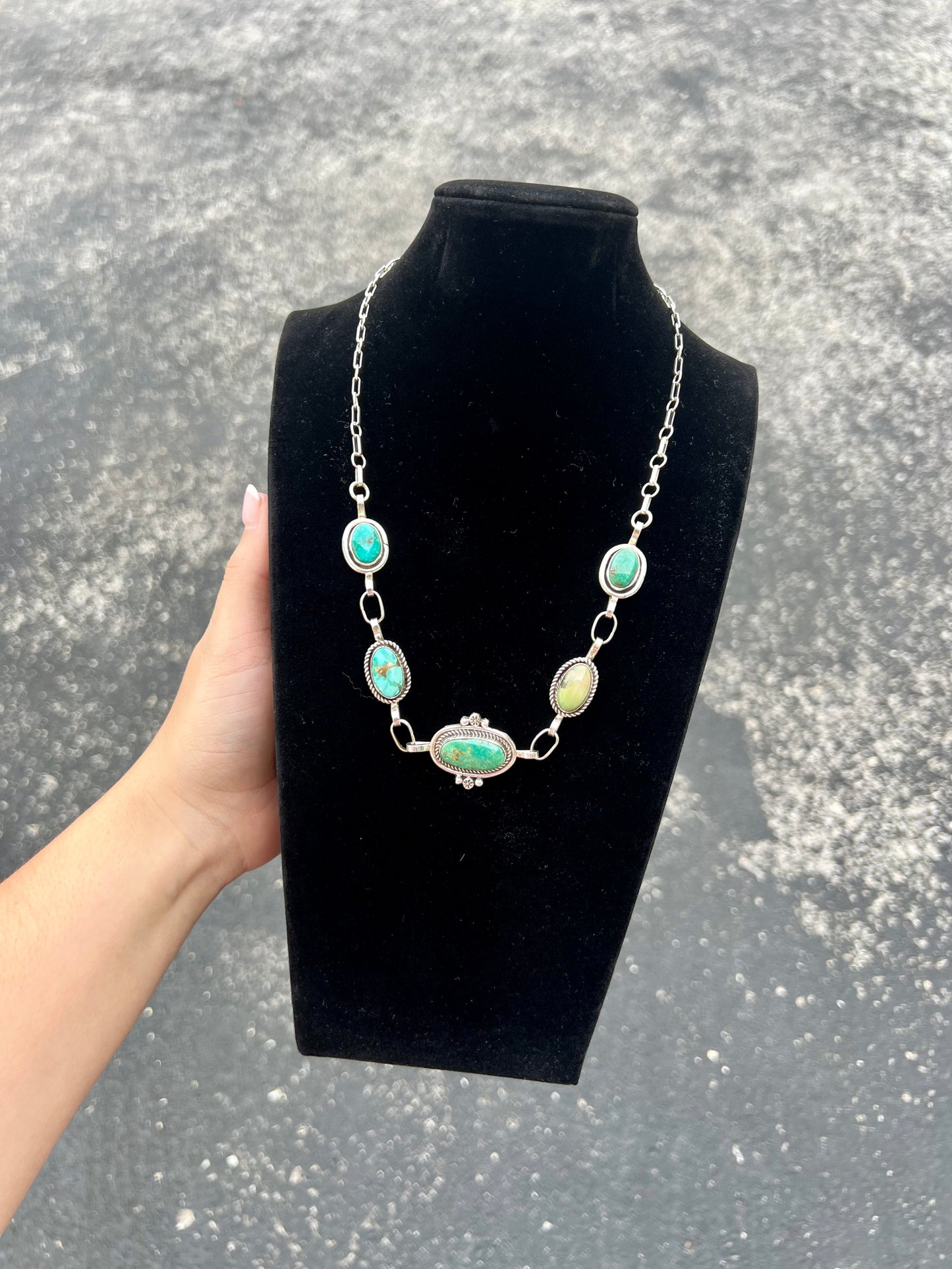 Genuine Turquoise 5 Stone Choker Necklace