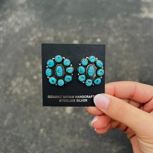 Genuine Kingman Turquoise Cluster Statement Earrings