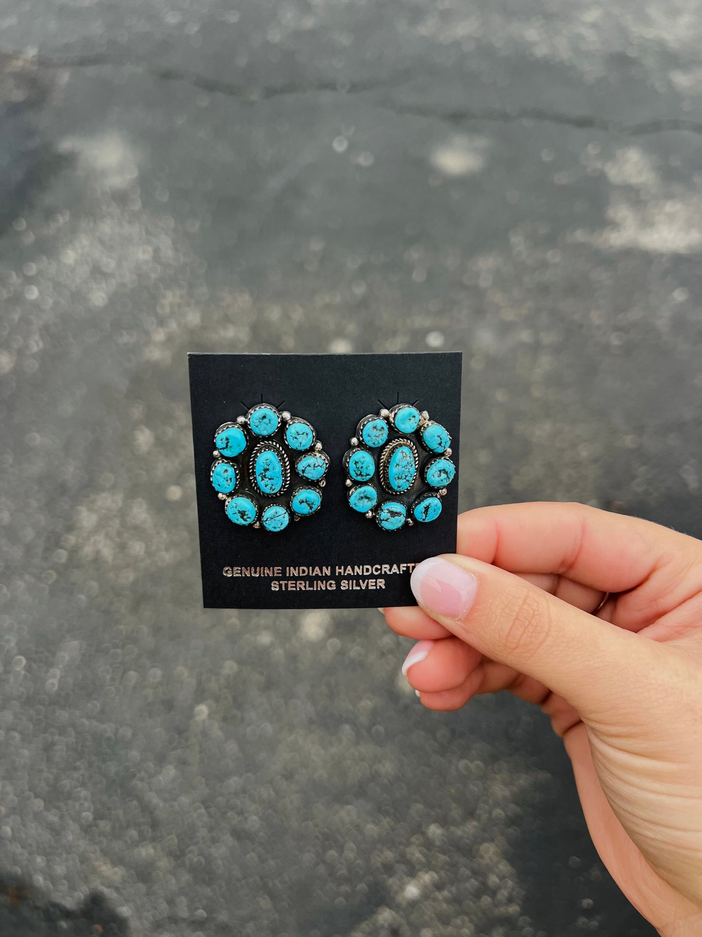 Genuine Kingman Turquoise Cluster Statement Earrings