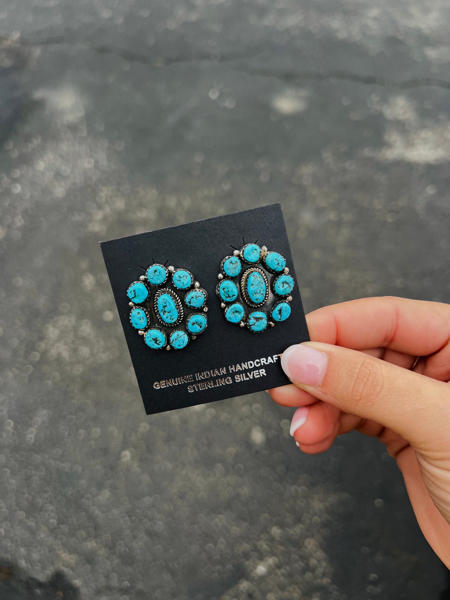 Genuine Kingman Turquoise Cluster Statement Earrings