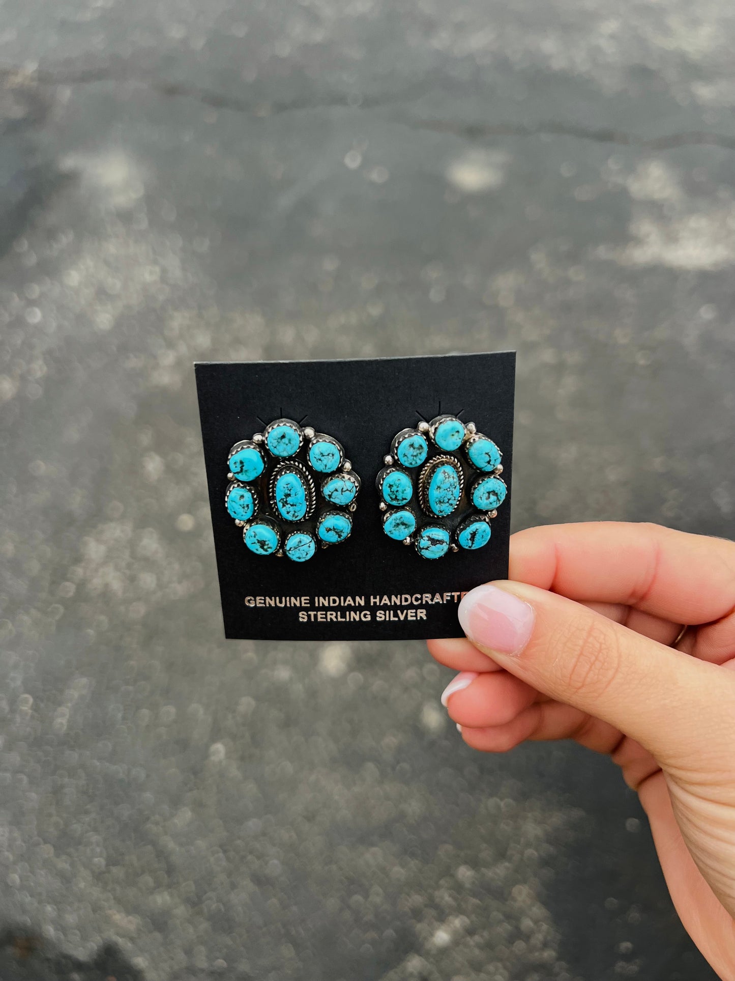 Genuine Kingman Turquoise Cluster Statement Earrings