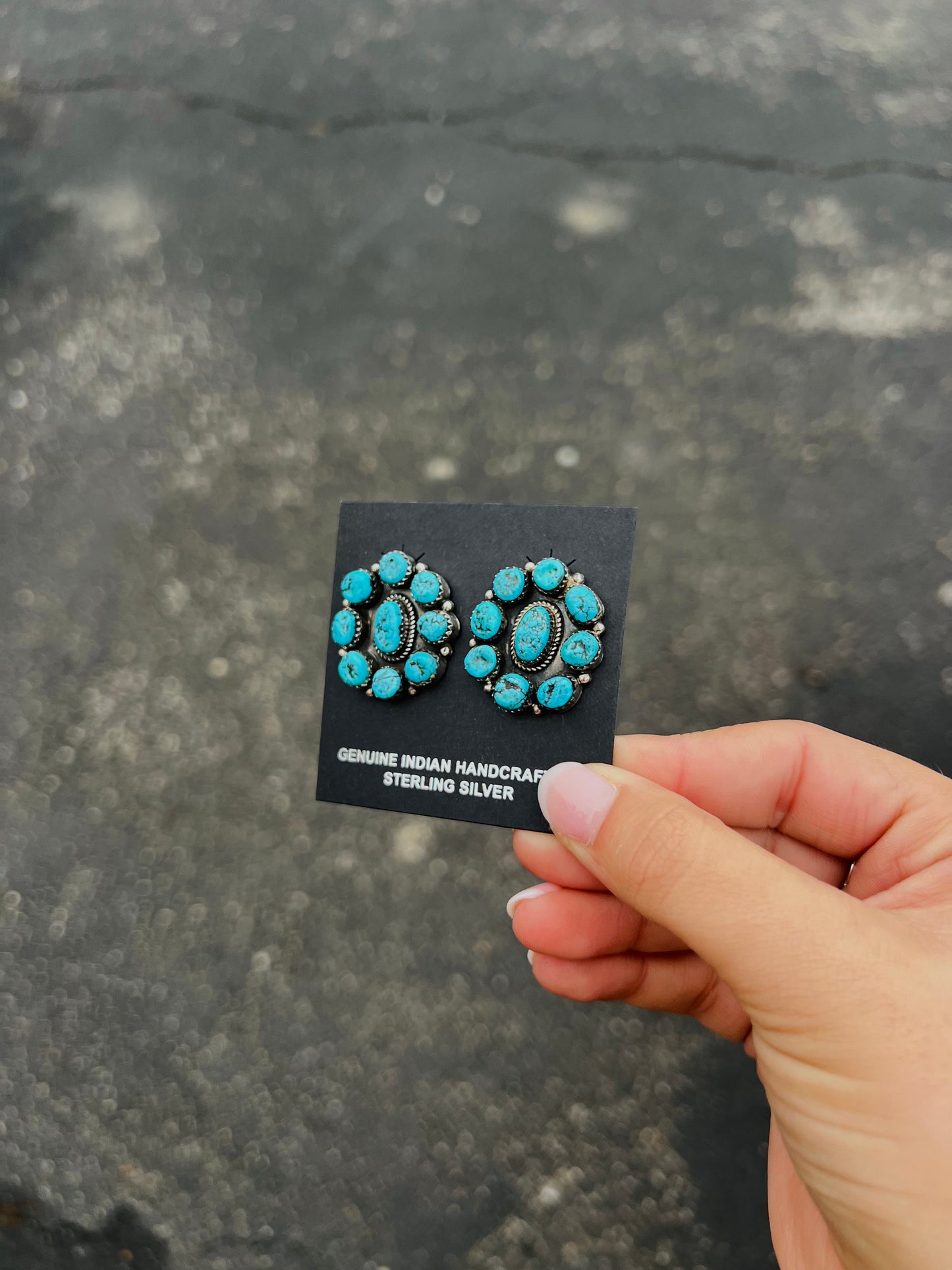 Genuine Kingman Turquoise Cluster Statement Earrings