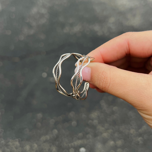 Navajo Sterling Silver Twisted Wave Hoop Earrings
