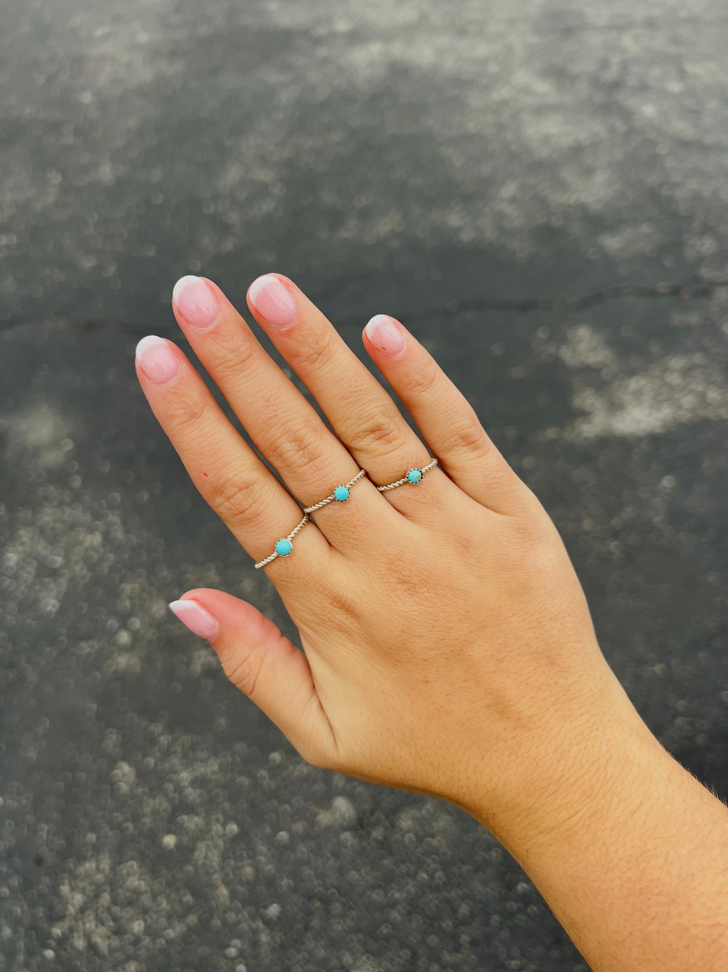 Genuine Turquoise Mini Stud Twisted Sterling Silver Ring