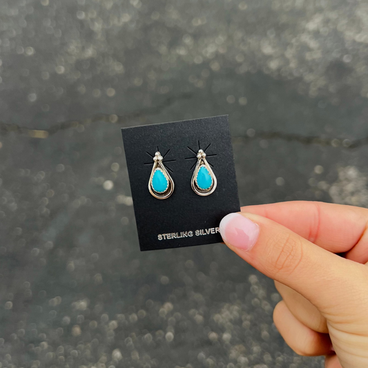Genuine Turquoise Sterling Silver Teardrop Studs