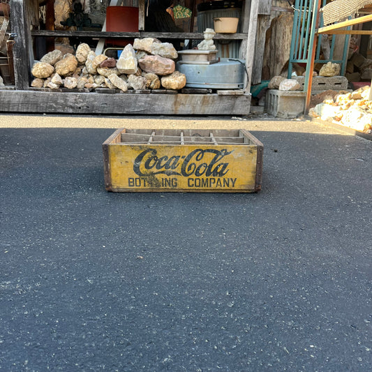 RARE Vintage Yellow Coca Cola Bottling Company 1950s Wood Crate