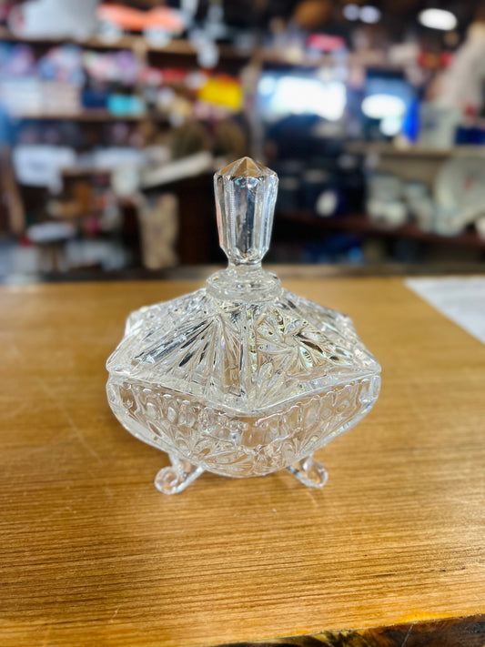 Vintage Crystal Glass Candy Dish with Lid