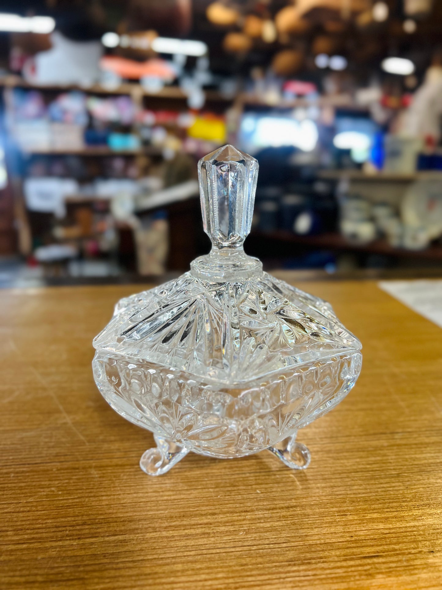 Vintage Crystal Glass Candy Dish with Lid