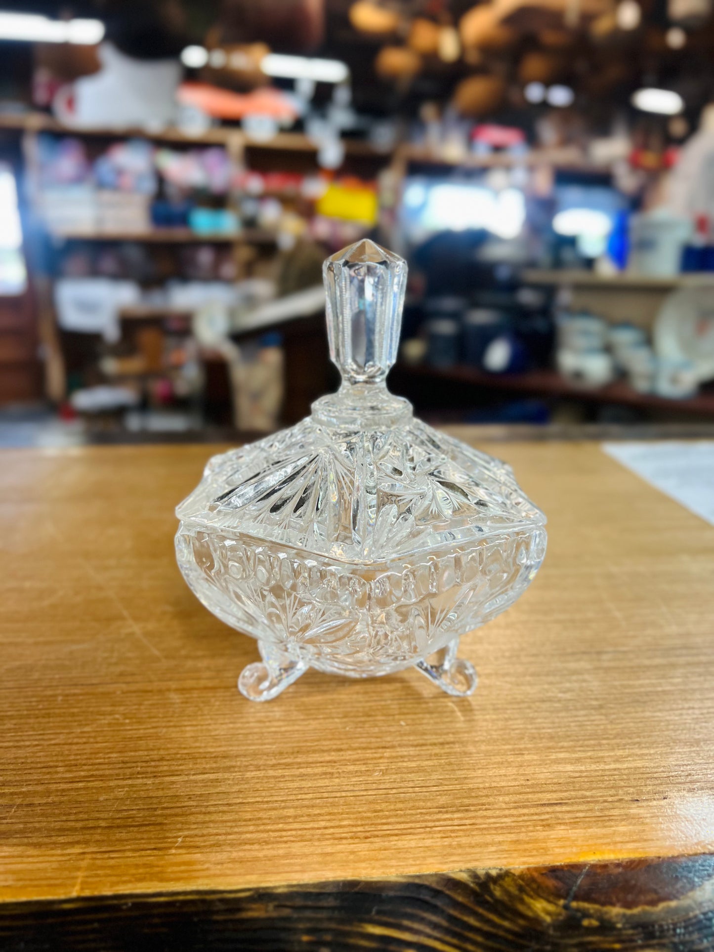Vintage Crystal Glass Candy Dish with Lid
