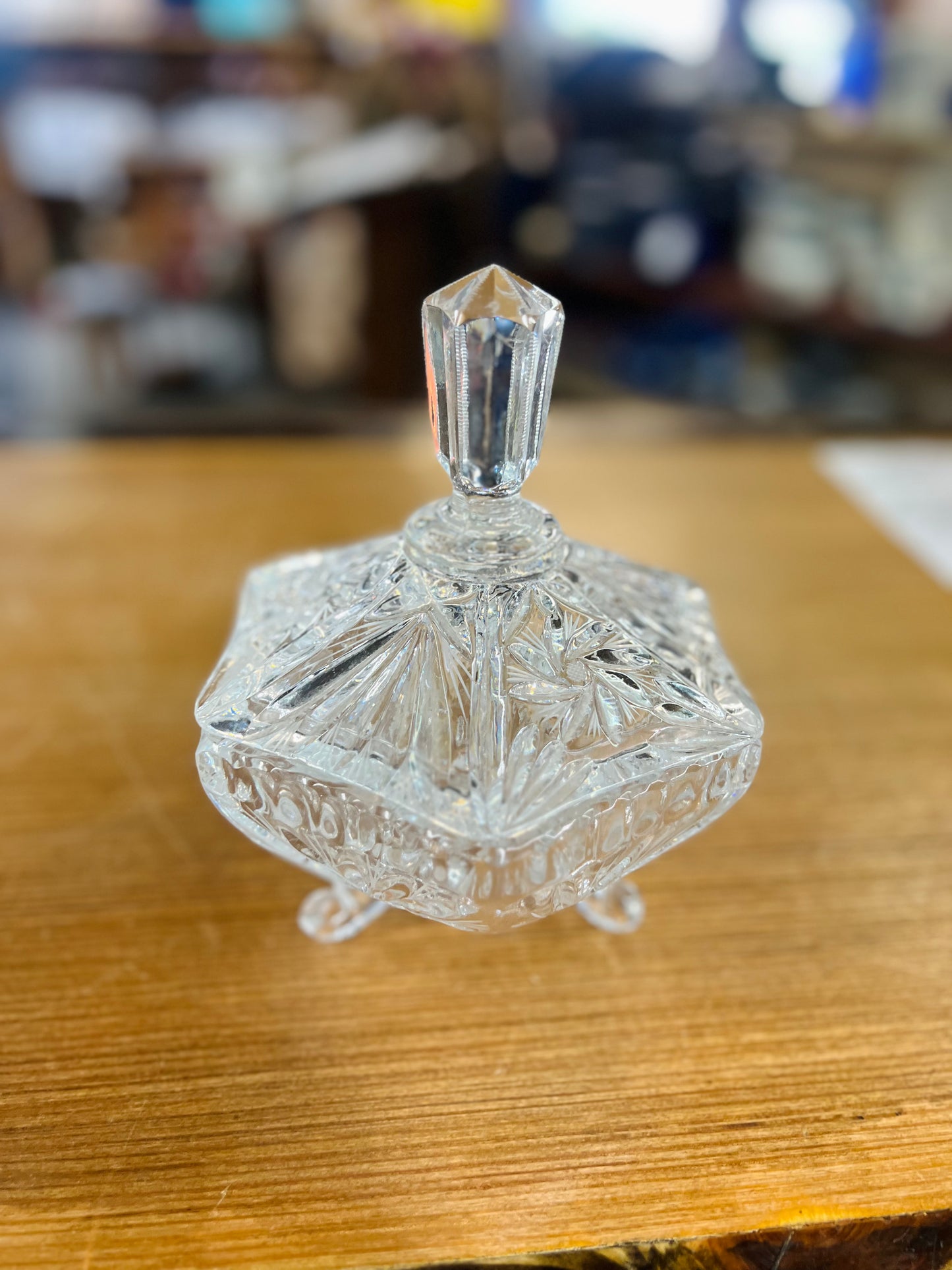 Vintage Crystal Glass Candy Dish with Lid