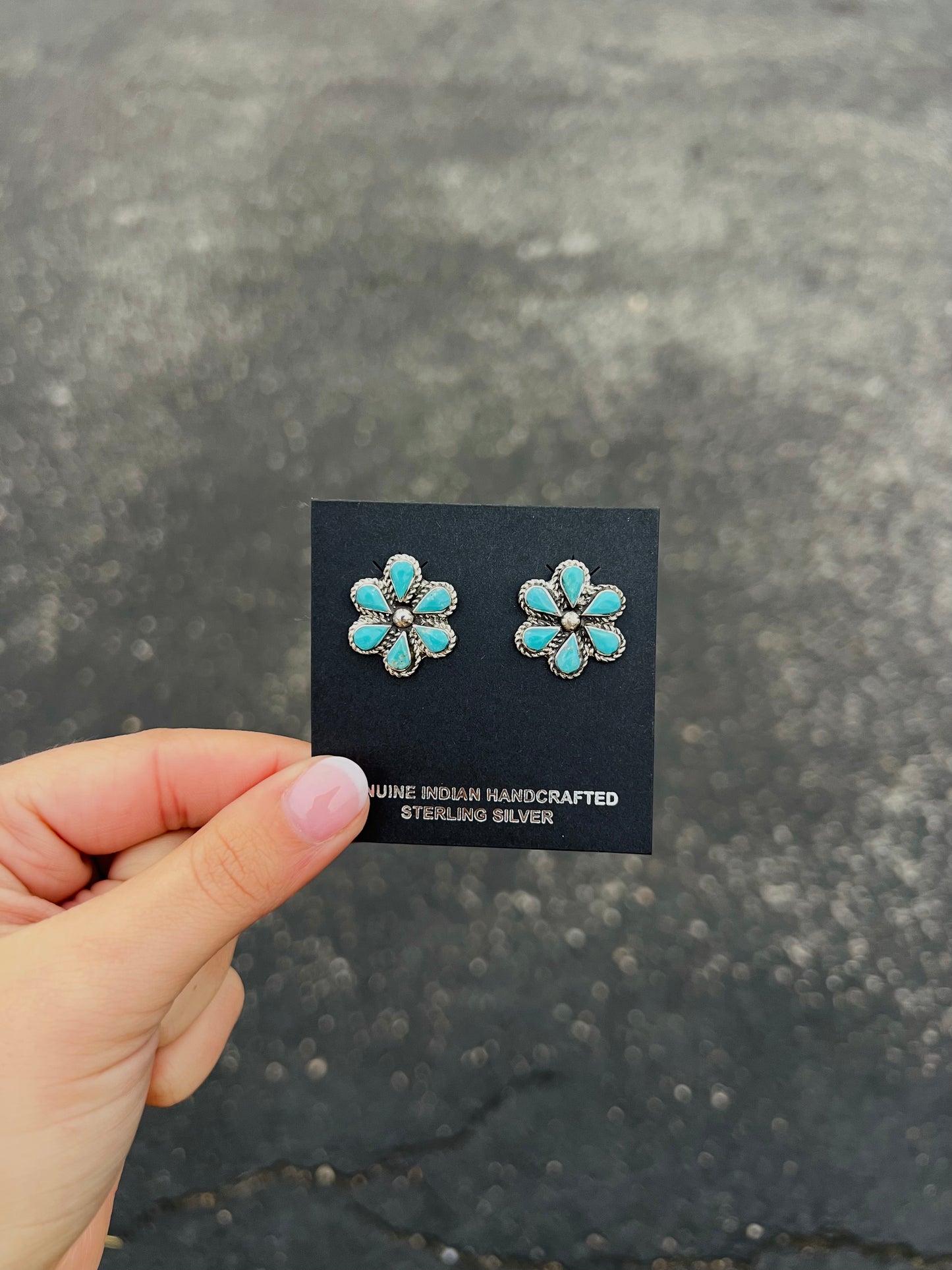 Genuine Turquoise Flower Child Sterling Silver Earrings