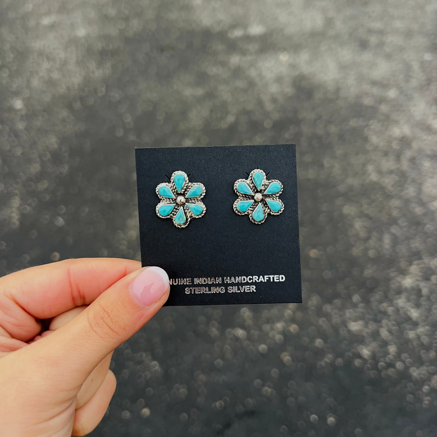 Genuine Turquoise Flower Child Sterling Silver Earrings