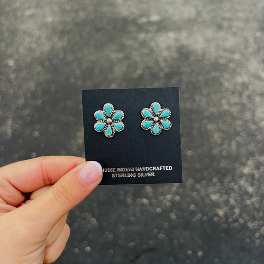 Genuine Turquoise Flower Child Sterling Silver Earrings