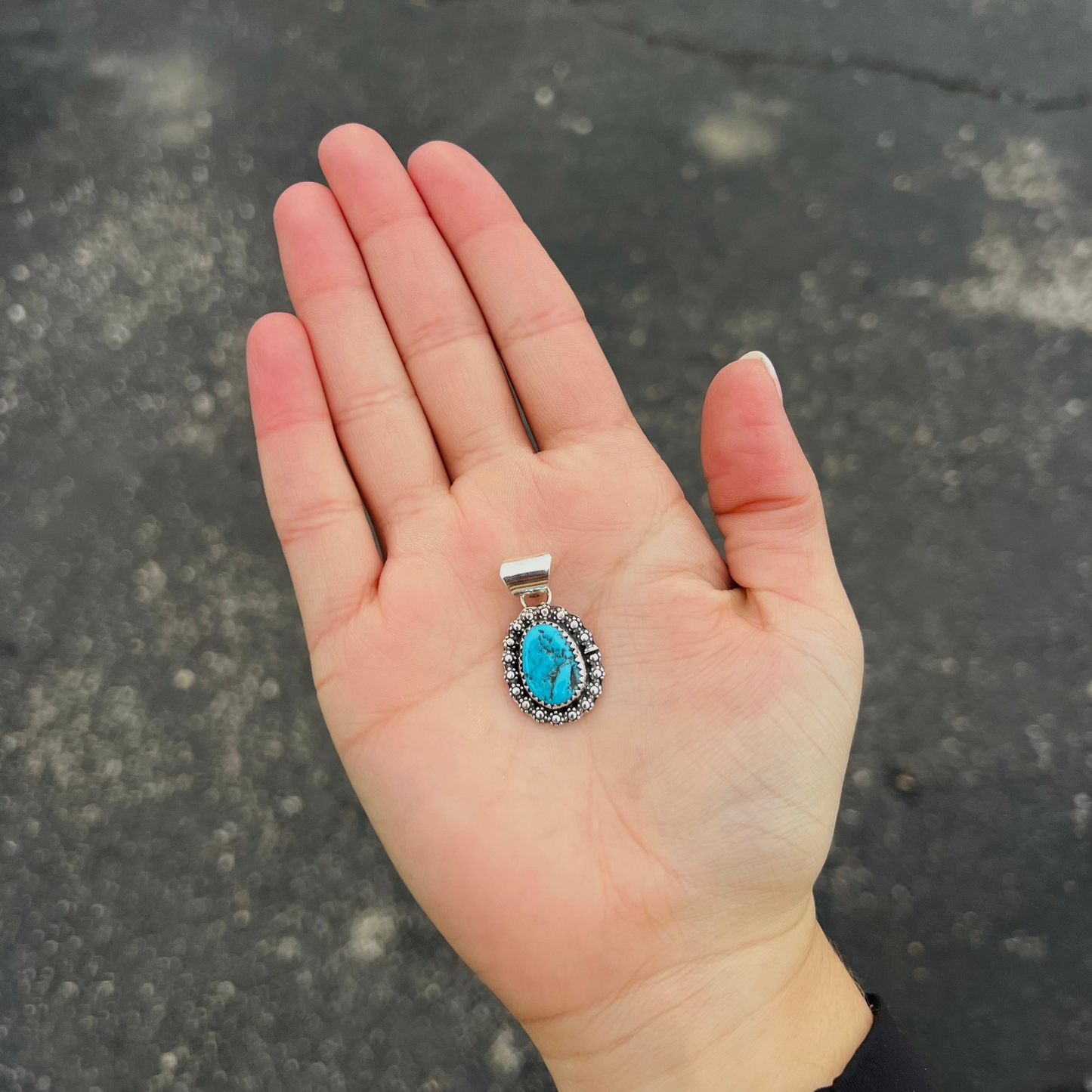 Kingman Turquoise Beaded Sterling Silver Pendant