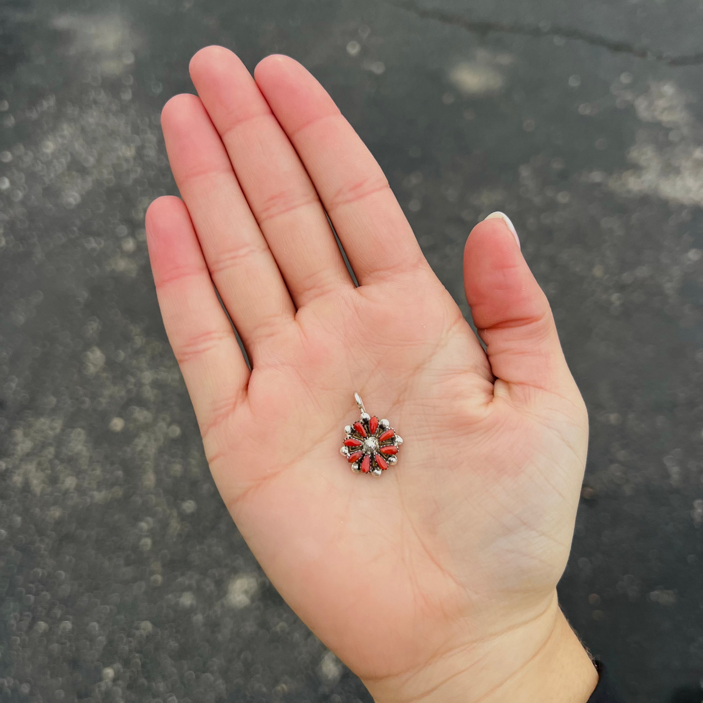 Genuine Coral Sterling Silver Petti Point Flower Cluster Pendant