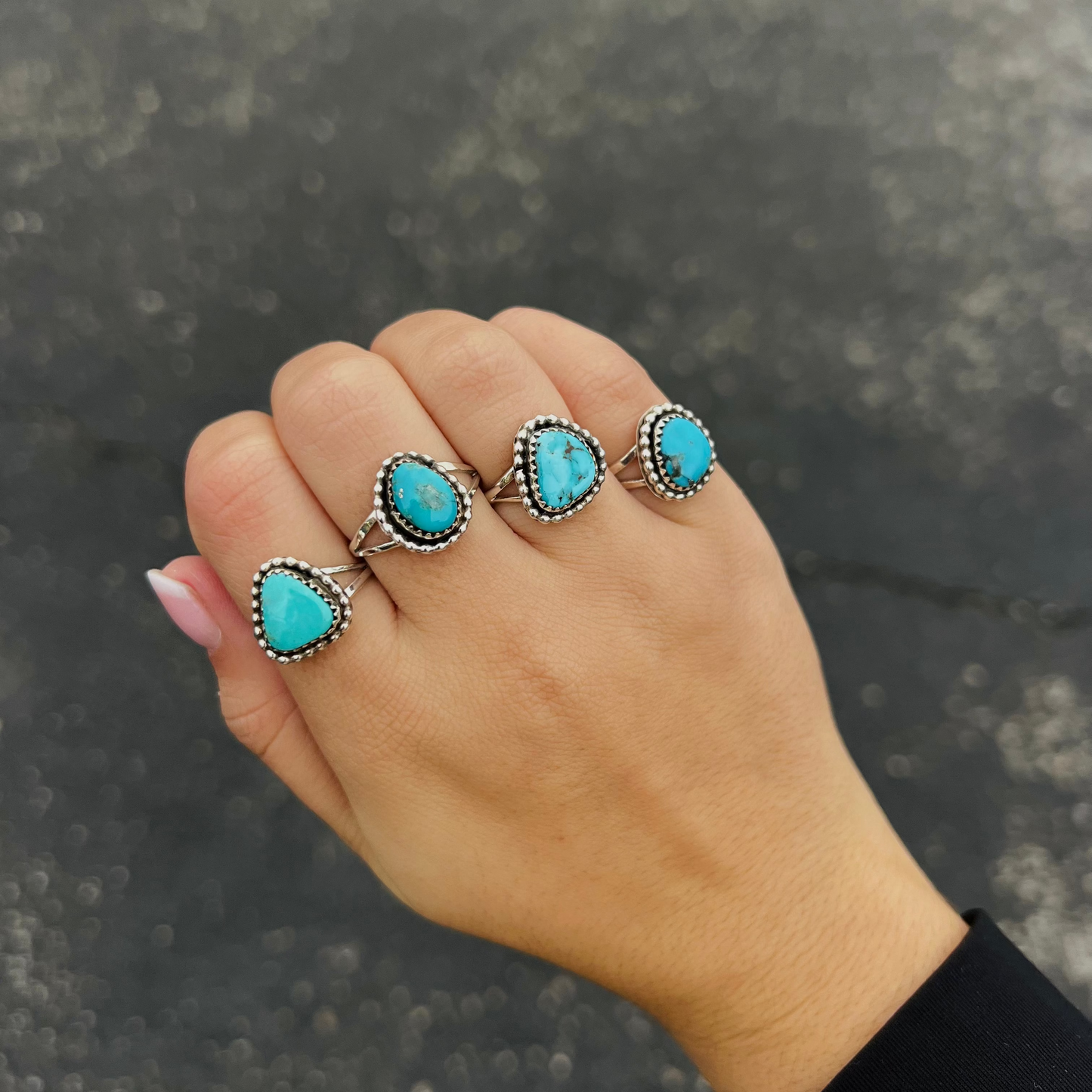 The Tatum Genuine Turquoise Sterling Silver Beaded Ring