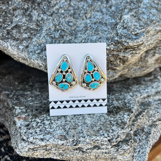 Genuine Turquoise Triangle Cluster Earrings