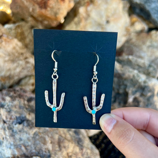 Genuine Turquoise Sterling Silver Cactus Earrings