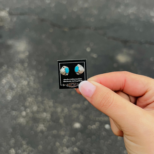 Genuine Turquoise Stud and Leaf Earrings