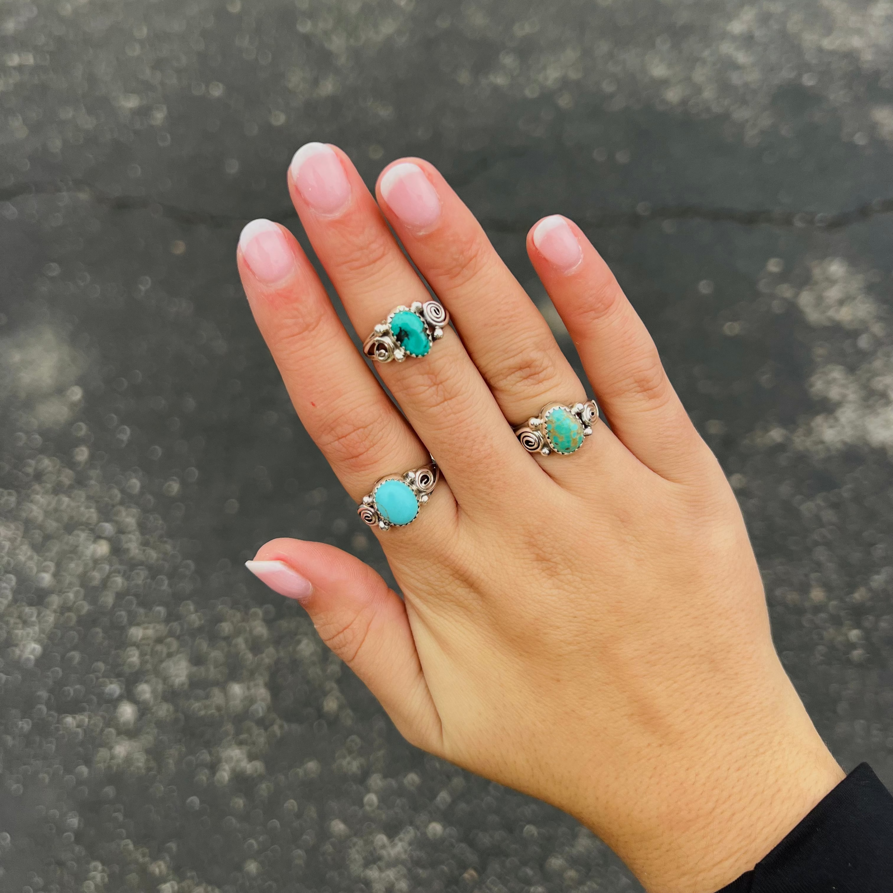 Genuine Turquoise Curly Q Sterling Silver Ring – The Olde General Store