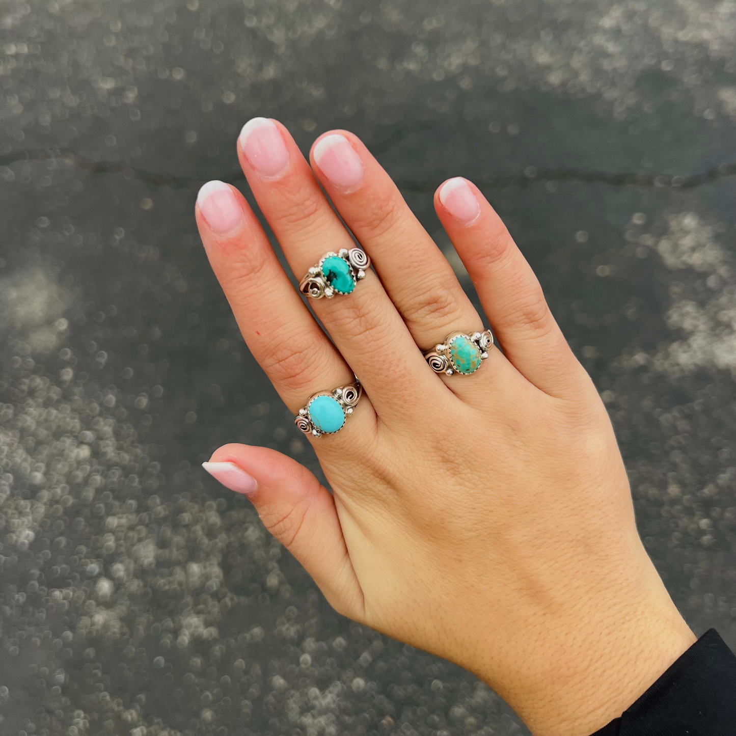 Genuine Turquoise Curly Q Sterling Silver Ring