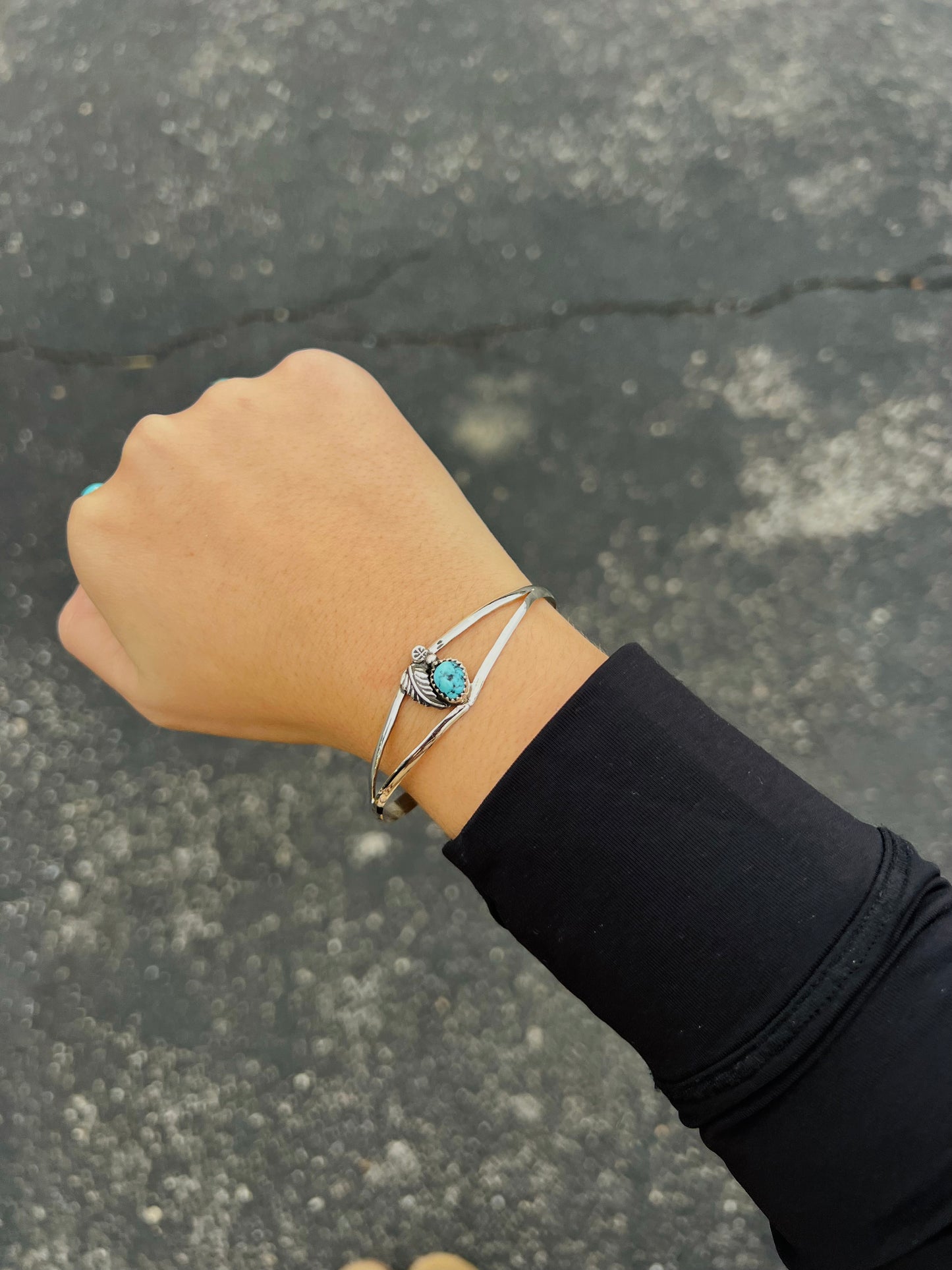 Kingman Turquoise and Sterling Silver Leaf Cuff