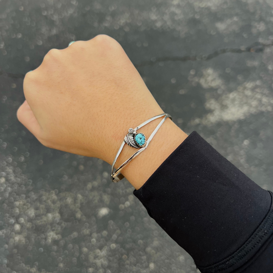 Kingman Turquoise and Sterling Silver Leaf Cuff