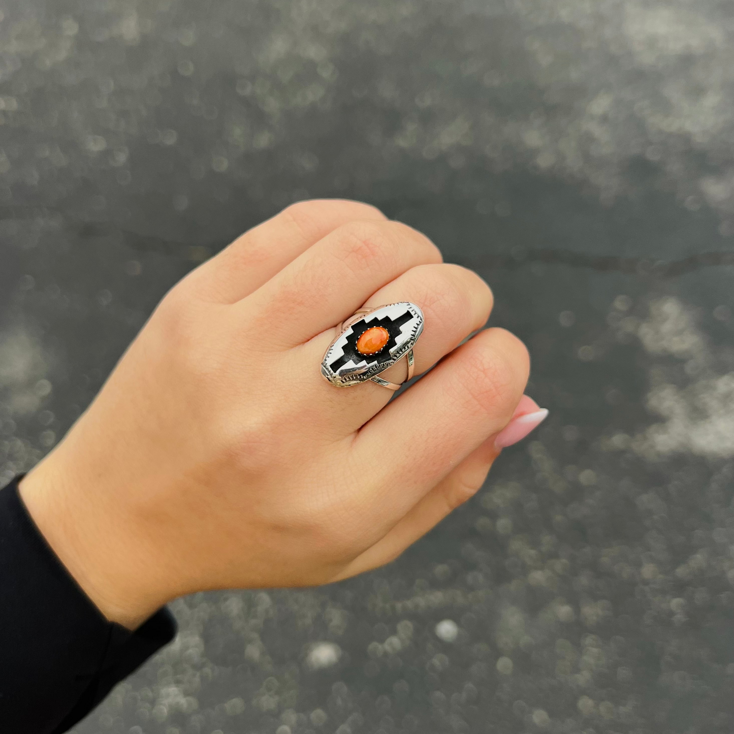 Genuine Orange/Red Spiny Oyster Sterling Silver Shadowbox Ring