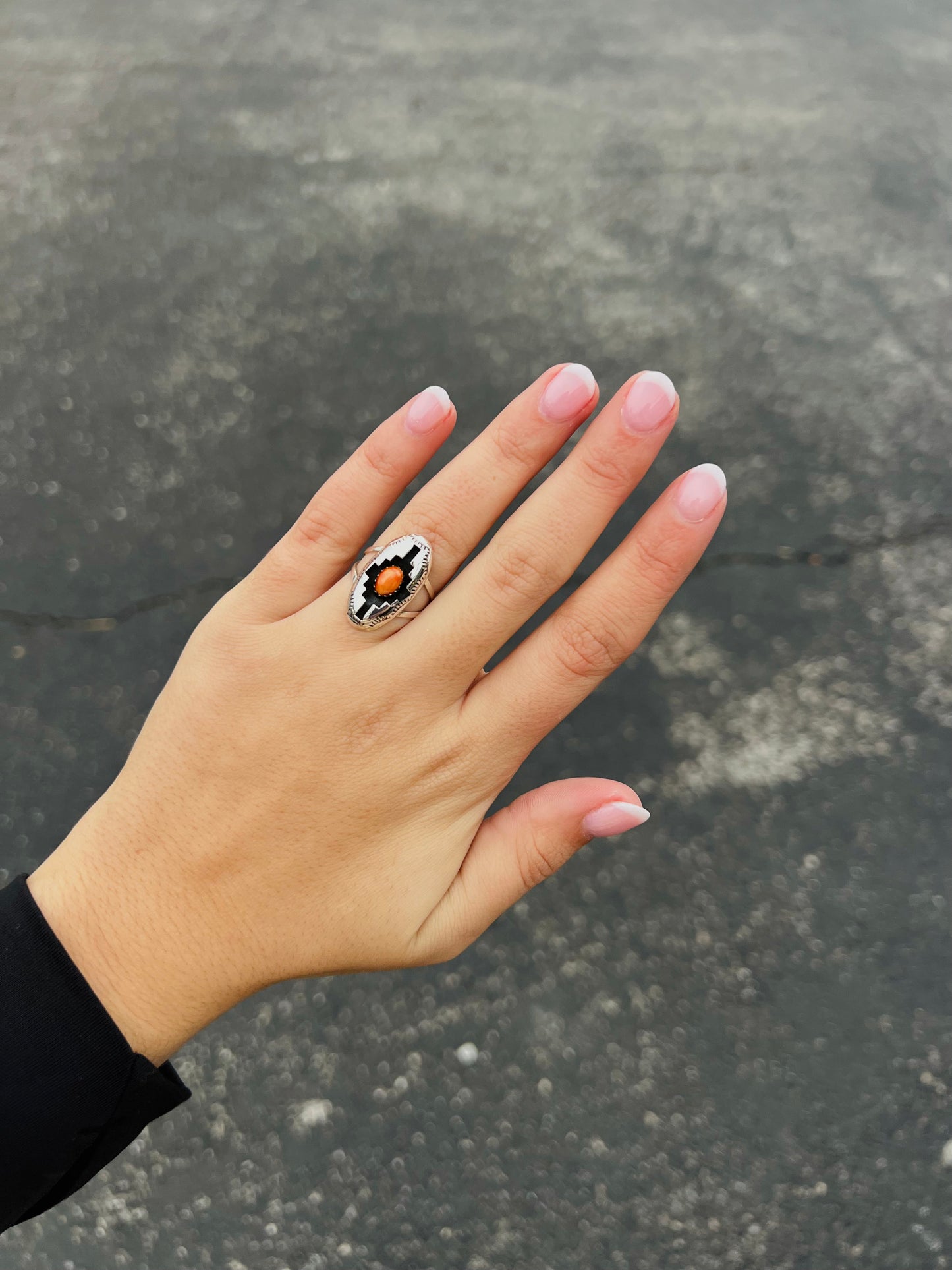 Genuine Orange/Red Spiny Oyster Sterling Silver Shadowbox Ring