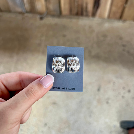 Sterling Silver Aztec Stamped Wide Hoop Earrings