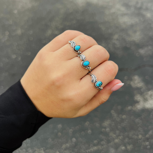 Sleeping Beauty Turquoise Feather Ring
