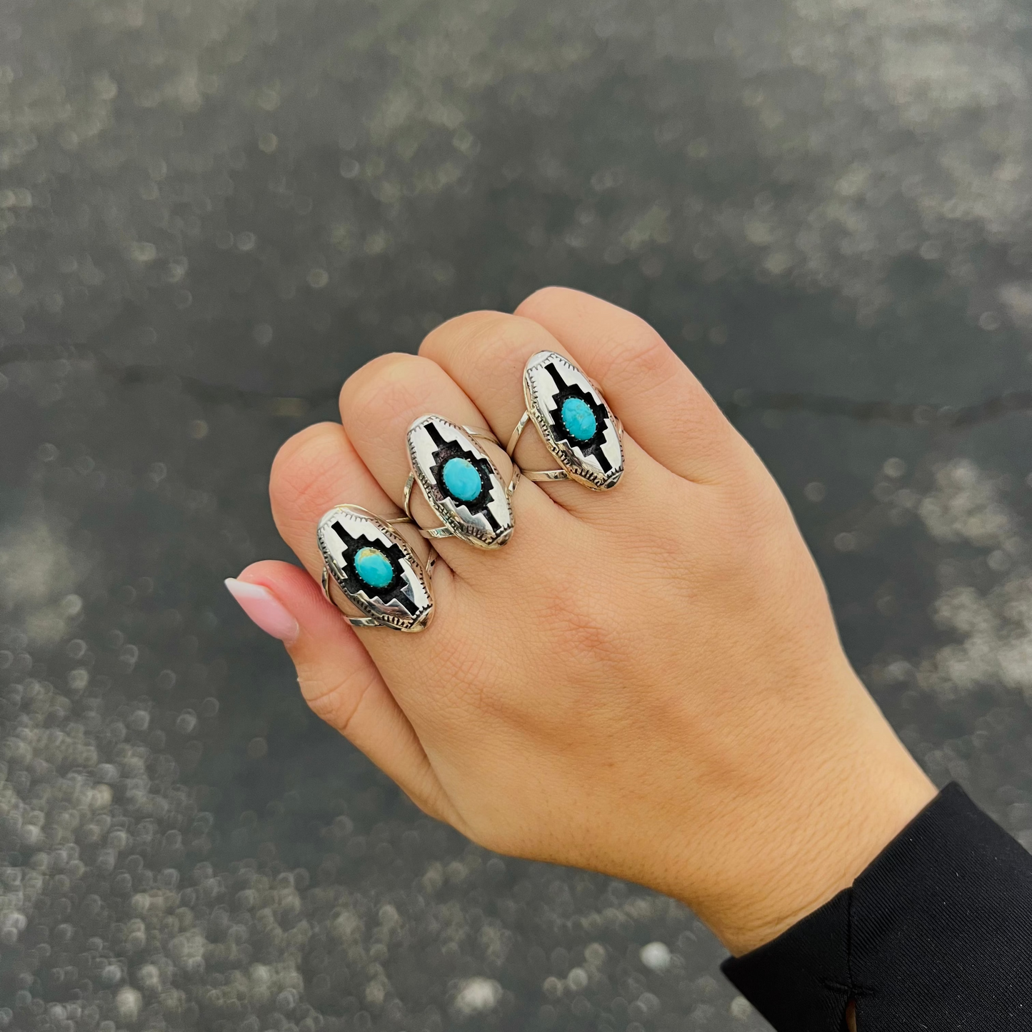 Turquoise and Sterling Silver Aztec Blessing Shadowbox Ring